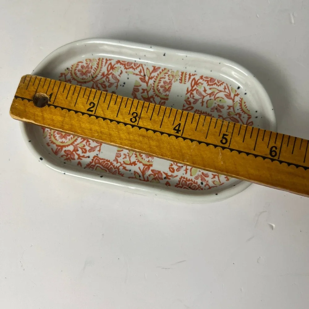 Anthropologie Trinket Dish Orange Monogram H Paisley Floral Tray Boho Beach